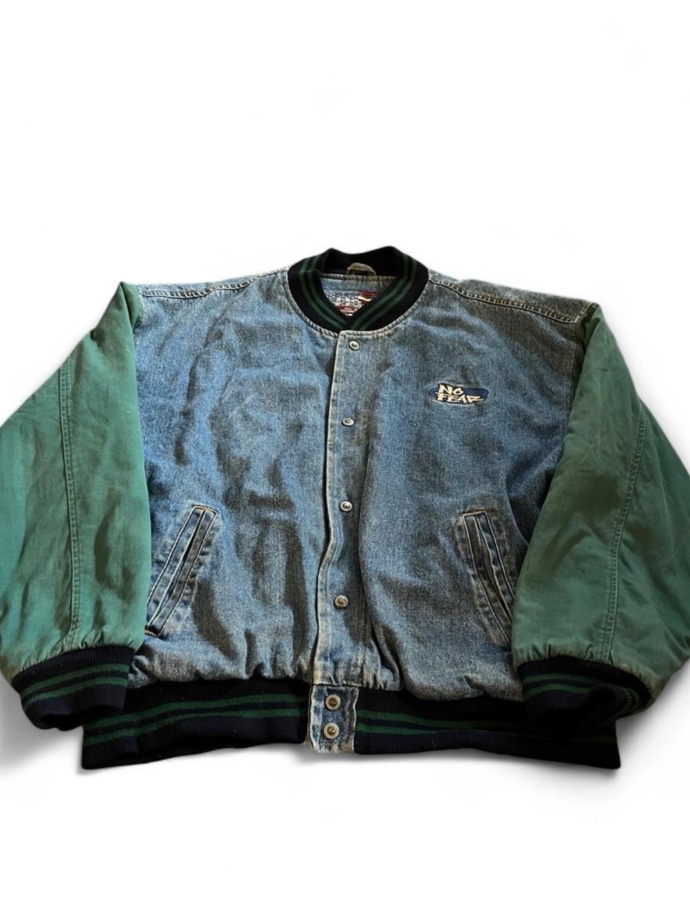 Men’s Vintage 90s No Fear Denim Bomber Jacket Size XL